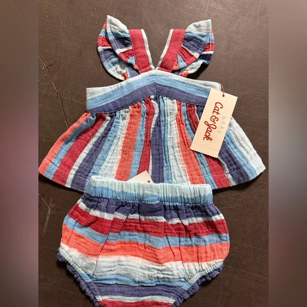 Carter's and Cat n Jack Pink and Blue Matching Sets with Ruffles and Bows